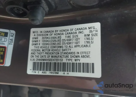 2014 Honda Cr-V Ex from USA, damaged, VIN 2HKRM4H50EH720153